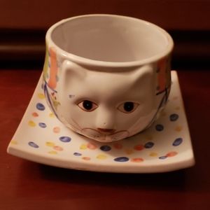 Hand painted cat cup and saucer